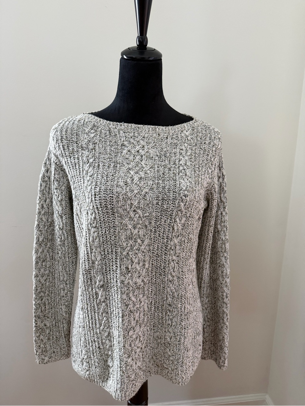 J. Jill Marled Light Gray Cable Crewneck Sweater. Size S